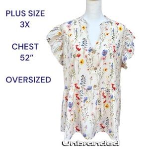 Floral Print Blouse Ruffled Short Sleeves Women's Top Plus Size 3X